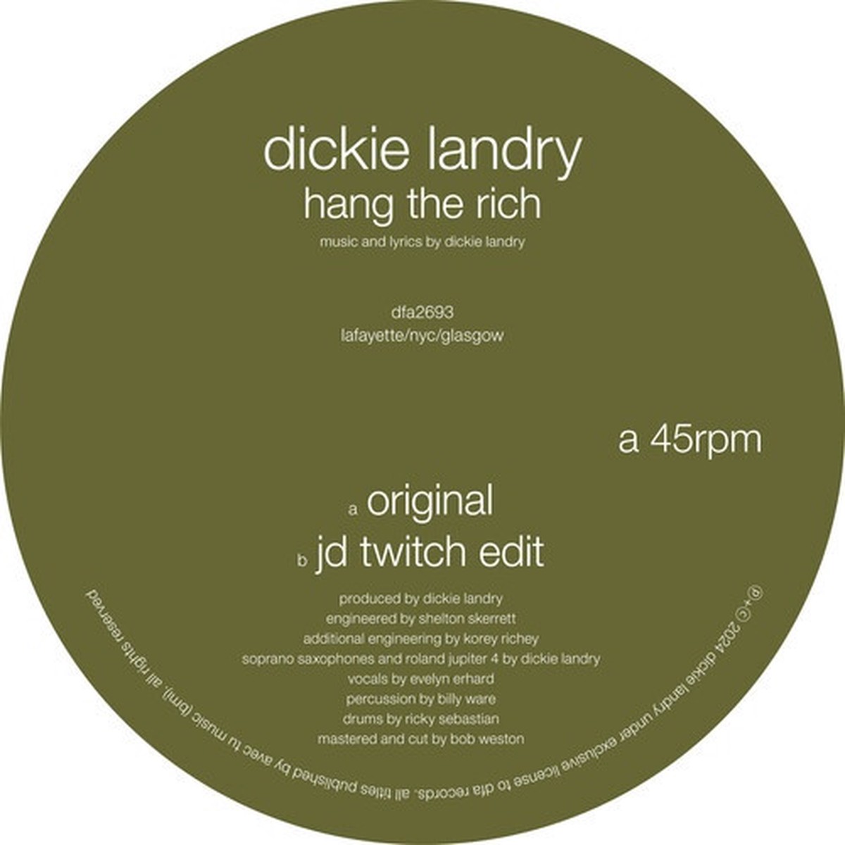 Dickie Landry – Hang The Rich – 12″ Vinyl