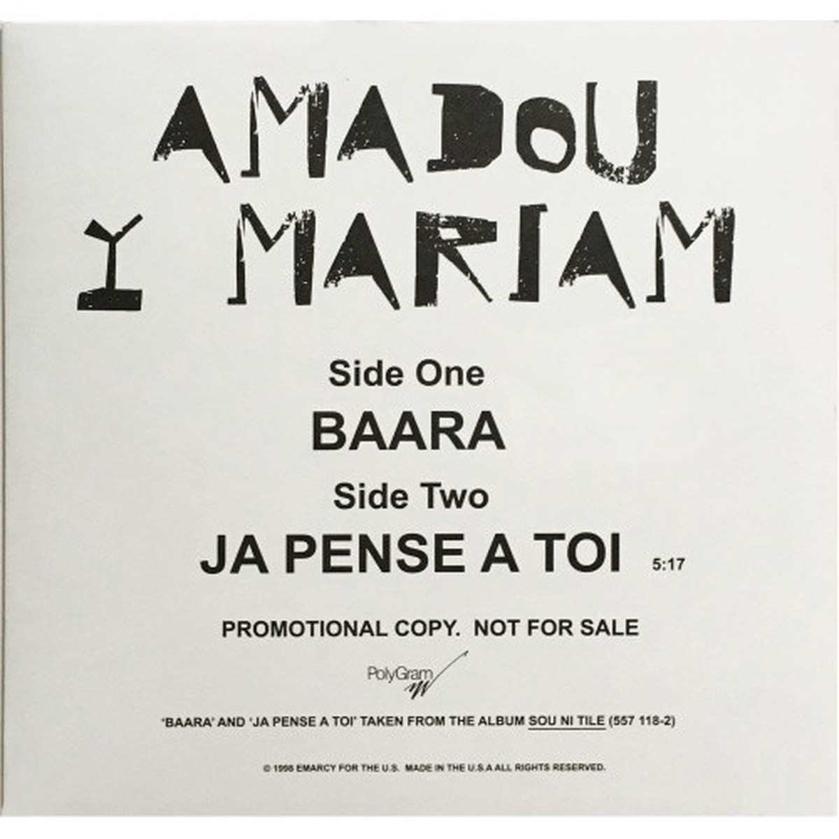 Amadou & Mariam – Baara / Je Pense A Toi – 12″ Vinyl