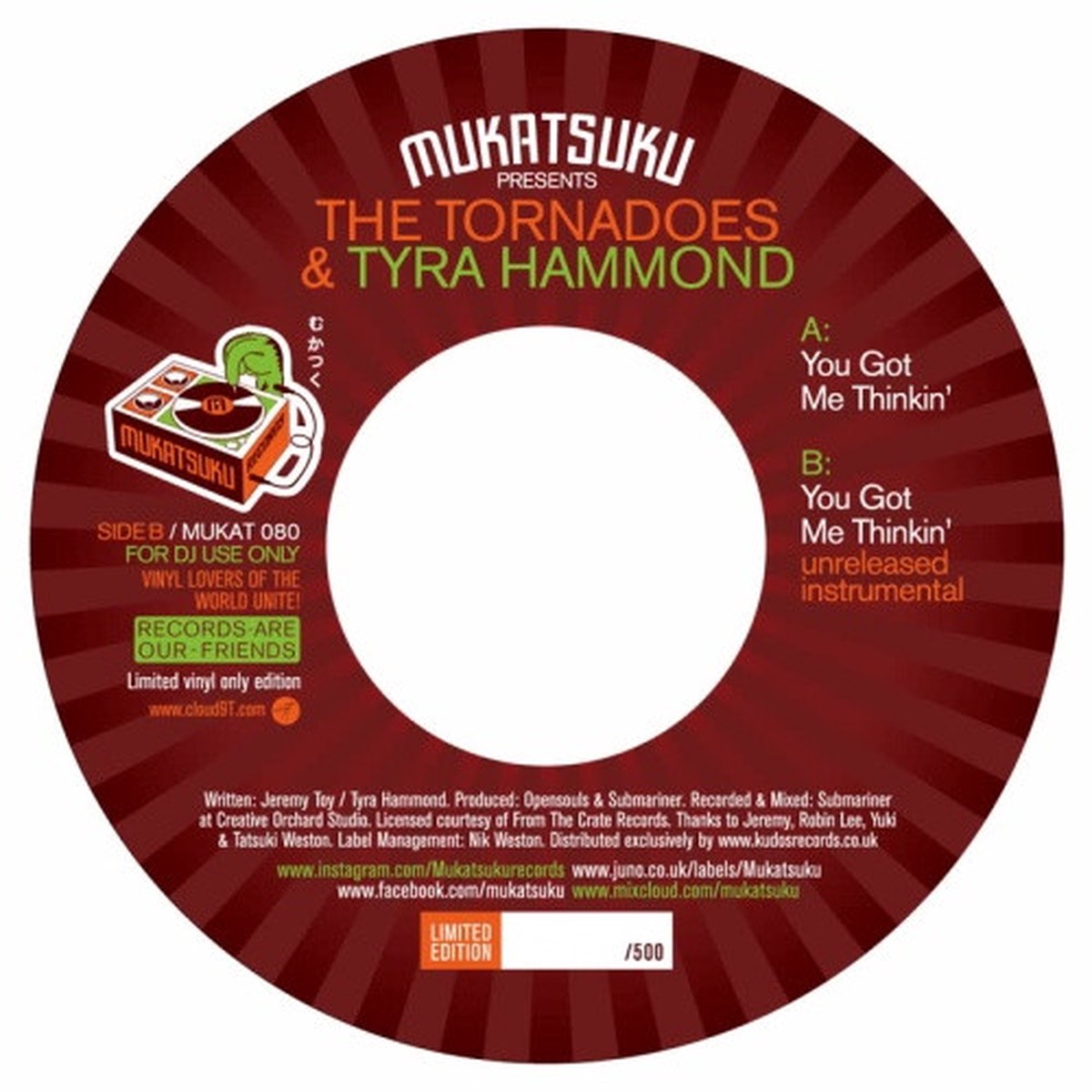 The Tornadoes & Tyra Hammond – You Got Me Thinkin’ – 7″ Vinyl